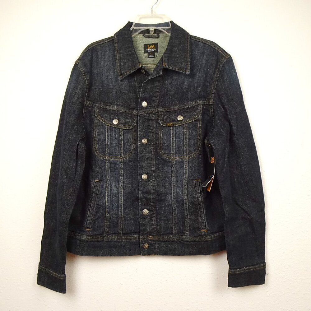 Lee Jean Jacket Men's Size L Blue Stretch Denim Button Front Trucker Jacket